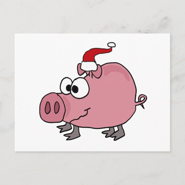 Cartes Pour Fêtes Annuelles Porc rose drôle dans le casquette de Père Noël (Devant)
