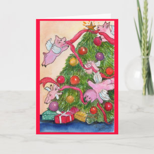 Cartes Pour Fêtes Annuelles Porcs heureux DecorateTree de vol de vacances