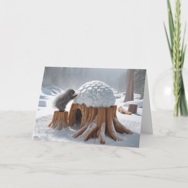 CARTES POUR FÊTES ANNUELLES PORCUPINE IGLOO HIVER - VIEUX STUMP (Devant)
