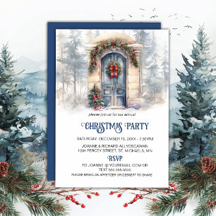 Cartes Pour Fêtes Annuelles Porte de Noël bleu foncé vintage