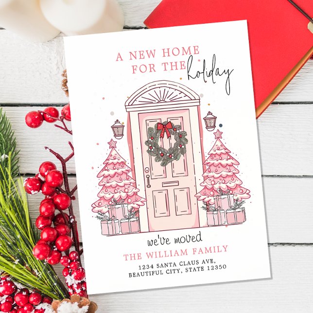 Cartes Pour Fêtes Annuelles Porte de Noël rose d'hiver Nouvelle maison Déménag (Créateur téléchargé)