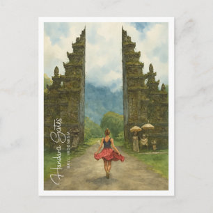 Cartes Pour Fêtes Annuelles Porte Handara Bali Aquarelle – Voyage Asie