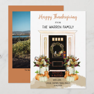 Cartes Pour Fêtes Annuelles Porte noire bon thanksgiving   Photo Citrouille