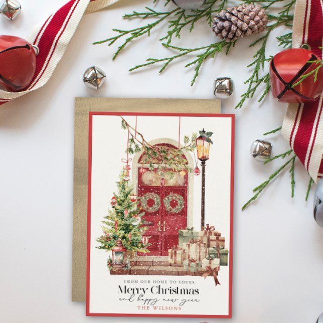 Cartes Pour Fêtes Annuelles Porte rouge Notre maison à votre Noël (Créateur téléchargé)