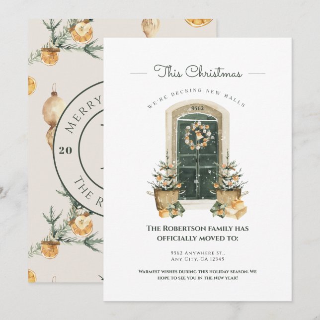 Cartes Pour Fêtes Annuelles Porte verte chic Annonce de nouvelle maison saison (Devant / Derrière)