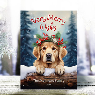 Cartes Pour Fêtes Annuelles Portrait d'animal d'hiver de Retriever doré Très J