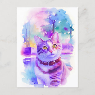 Cartes Pour Fêtes Annuelles Portrait d'aquarelle de chat 1