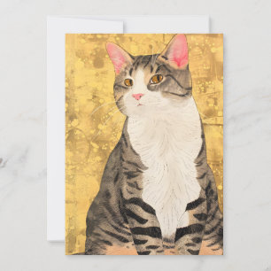 Cartes Pour Fêtes Annuelles Portrait de chat blanc gris vintage