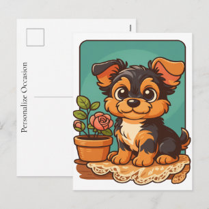 Cartes Pour Fêtes Annuelles Portrait de dessin animé de chien Yorkshire Terrie