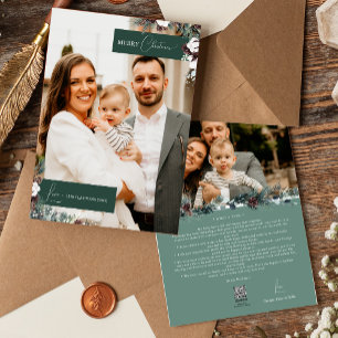 Cartes Pour Fêtes Annuelles Portrait de famille de Noël vintage à verdure émer