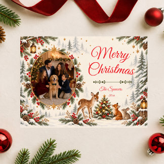 Cartes Pour Fêtes Annuelles Portrait de famille joyeux Noël en forêt