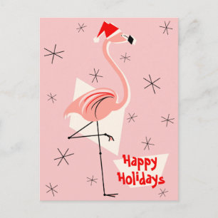 Cartes Pour Fêtes Annuelles Portrait de Flamant rose Père Noël Pink Happy Holi