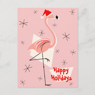Cartes Pour Fêtes Annuelles Portrait de Flamant rose Père Noël Pink Happy Holi