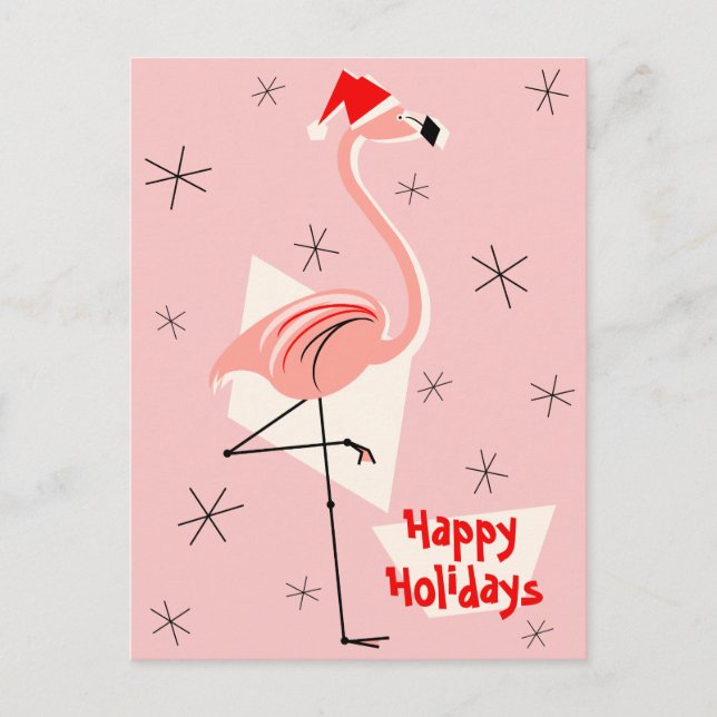 Cartes Pour Fêtes Annuelles Portrait de Flamant rose Père Noël Pink Happy Holi (Devant)