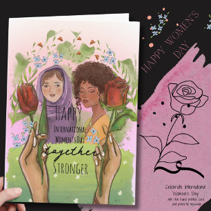 Cartes Pour Fêtes Annuelles Portrait de journée des femmes ensemble plus forte