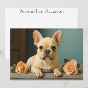Cartes Pour Fêtes Annuelles Portrait de rose de chien de chiot mignon Bouledog