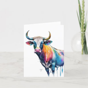 Cartes Pour Fêtes Annuelles Portrait de vache B en aquarelles et stylet