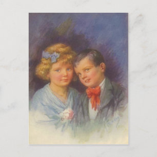 Cartes Pour Fêtes Annuelles Portrait de Young Love, Vintage Girl & Boy Valenti