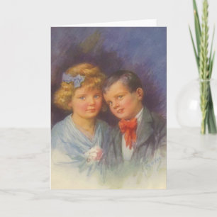 Cartes Pour Fêtes Annuelles Portrait de Young Love, Vintage Girl & Boy Valenti