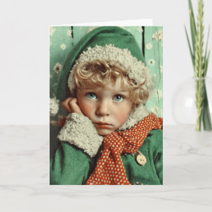 Cartes Pour Fêtes Annuelles Portrait d'enfant lutin d'hiver confortable