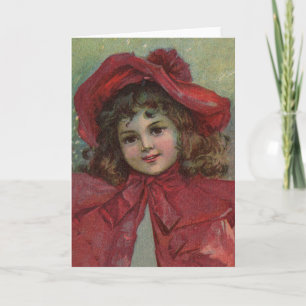 Cartes Pour Fêtes Annuelles Portrait d'enfant victorien de Noël avec un chapea