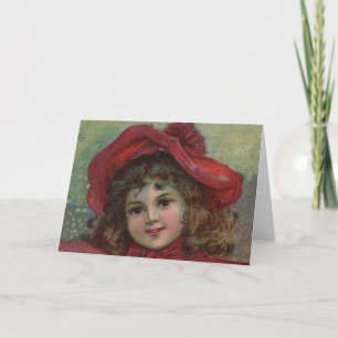 Cartes Pour Fêtes Annuelles Portrait d'enfant victorien de Noël avec un chapea
