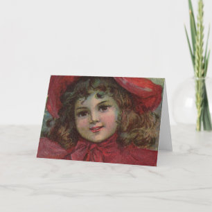 Cartes Pour Fêtes Annuelles Portrait d'enfant victorien de Noël avec un chapea