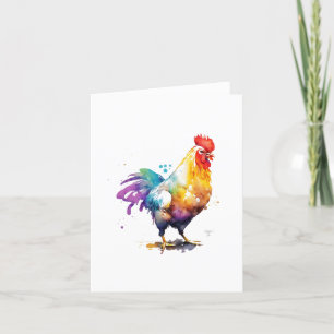 Cartes Pour Fêtes Annuelles Portrait d'oiseau Rooster I en aquarelles et stylo