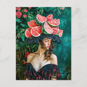 Cartes Pour Fêtes Annuelles Portrait Fantastique de Rose et Pastèque