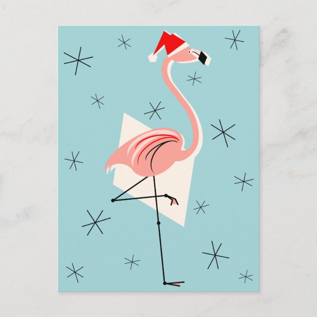Cartes Pour Fêtes Annuelles Portrait Flamant rose Père Noël bleu (Devant)