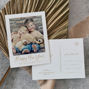 Cartes Pour Fêtes Annuelles Portrait minimaliste Gold Happy New Year Photo
