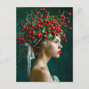 Cartes Pour Fêtes Annuelles Portrait romantique avec couronne de cerise rouge