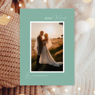 Cartes Pour Fêtes Annuelles Portrait Vert Rétro Boho Minimaliste Joyeux Marié
