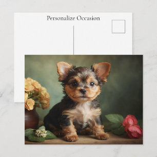 Cartes Pour Fêtes Annuelles Portrait vintage de chien York Terrier mignon