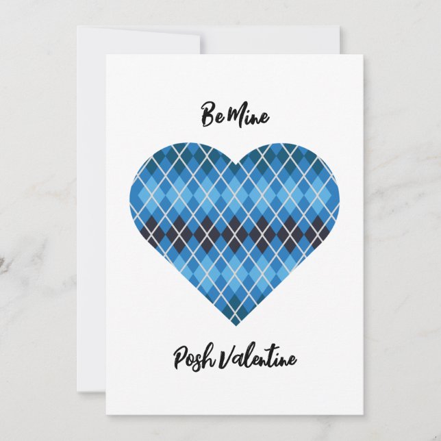 Cartes Pour Fêtes Annuelles Posh Argyle Bleu Foncé Grand Cœur Saint-Valentin P (Devant)