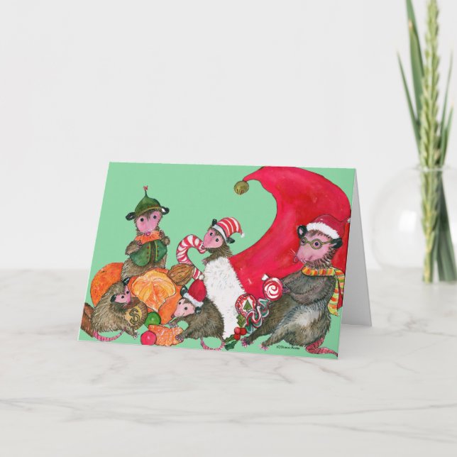 Cartes Pour Fêtes Annuelles Possums funny Christmas Card, feasting on Goodies (Devant)