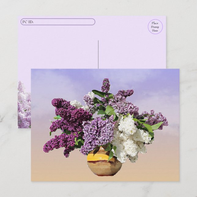 Cartes Pour Fêtes Annuelles Post-croisement - Bouquet de Lilacs (Devant / Derrière)