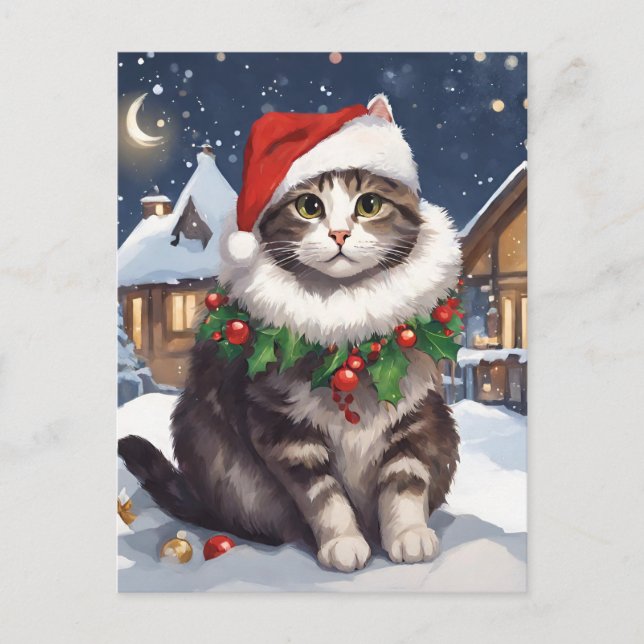 Cartes Pour Fêtes Annuelles Postal Festiva Merry Christmas with a cute kitten (Devant)