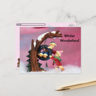 Cartes Pour Fêtes Annuelles Postcrossing - Paysage d'hiver Balançoire d'arbre 