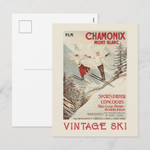Cartes Pour Fêtes Annuelles Poster de ski Vintage de Chamonix Mont Blanc