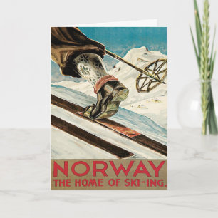 Cartes Pour Fêtes Annuelles poster de ski vintage, Norvège, la maison du ski
