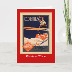 Cartes Pour Fêtes Annuelles Poster de ski vintage, Ski Cortina, Italie
