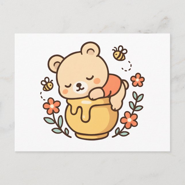 Cartes Pour Fêtes Annuelles Pot de miel avec un ours mignon endormi Design Kaw (Devant)