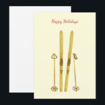 Cartes Pour Fêtes Annuelles Poteaux de ski or | Illustration de ski vintage cr<br><div class="desc">Design moderne de ski alpin,  de ski,  de skieur avec des skis dorés et des bâtons dorés. Illustration simple et festive de ski doré pour les amateurs de ski. Design de skis nordiques scandinaves.</div>