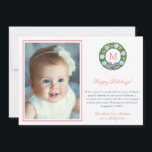 Cartes Pour Fêtes Annuelles Pots en gingembre en buis préparé rose et orange I<br><div class="desc">Carte photo de vacances avec espace pour un monogramme à une seule lettre et une photo de famille. Dans un mouvement loin des couleurs de Noël "traditionnelles", le design contient des accents rose et orange stimulants. Les éléments d'aquarelle avant (couronne) et arrière (guirlande) ont été peints à la main par...</div>