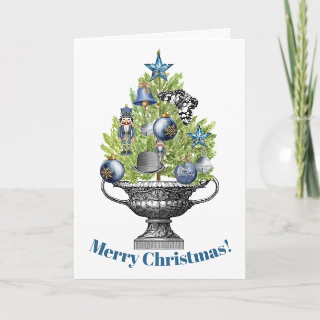 Cartes Pour Fêtes Annuelles Potted Christmas Tree with Blue Ornaments (Devant)