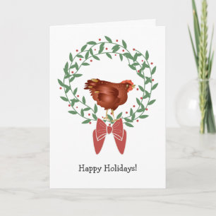 Cartes Pour Fêtes Annuelles poule 3D rouge sur la guirlande/baies graphiques