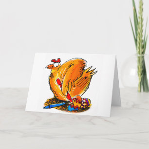 Cartes Pour Fêtes Annuelles poule caricature aux oeufs de pâques peint ses pro