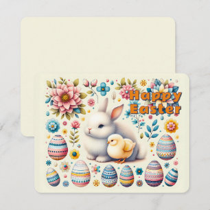 Cartes Pour Fêtes Annuelles Poule de Pâques mignon oeufs de poussette Fleurs M