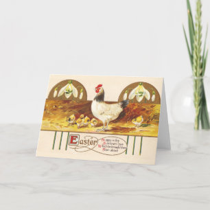 Cartes Pour Fêtes Annuelles Poule, poussins et perce-neiges de Pâques